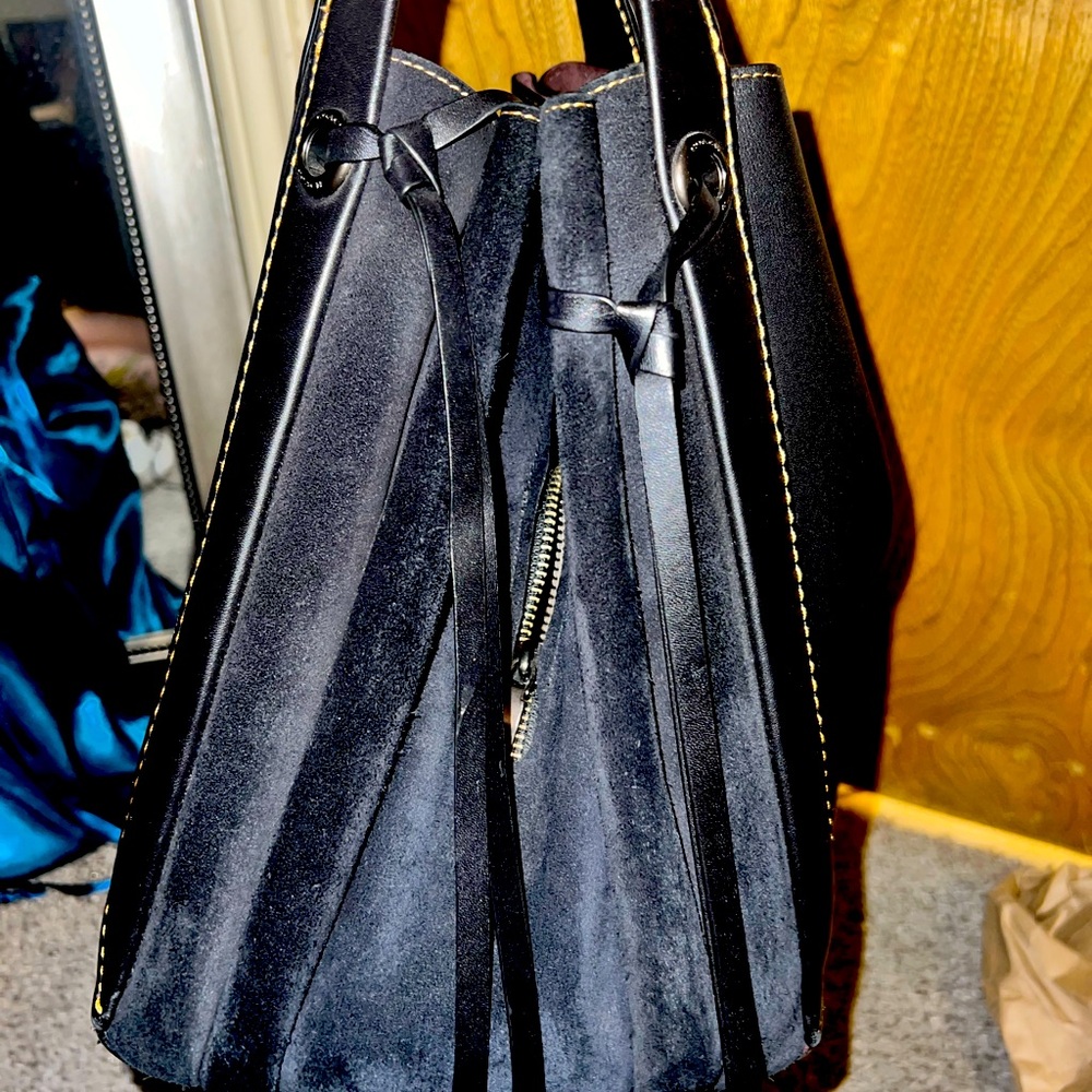 Coach Harmony Hobo Black Leather and Suede Maroon Interior with Yellow Stitching - Picture 10 of 17